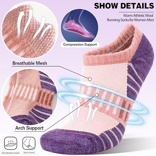 Merino Wool Ankle Athletic Running No Show Socks Cushioned Breathable Sports Warm Thick Socks for Men and Women 6 Pairs3