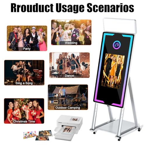Image of Magic Mirror Photo Booth, 40-22in Interactive Touch Screen Photo Booth Machine Built-in Mini PC,App Remote Control RGB Light,Idea for Event Rental Party (White, 40-22in)