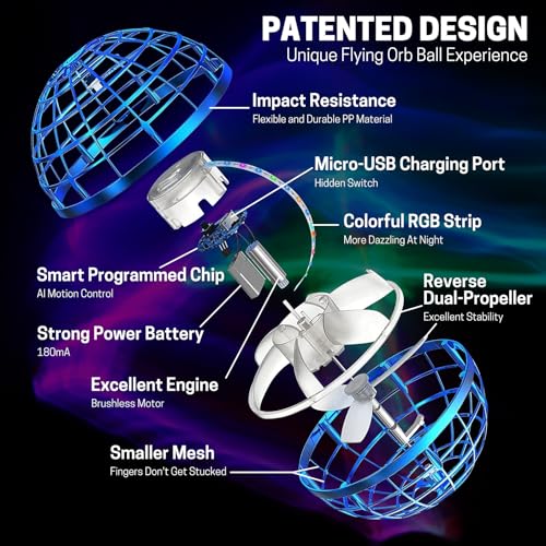 CASEIER Magic Boomerang Flying Orb, Cool Mini Drone Ball for Kids, Blue