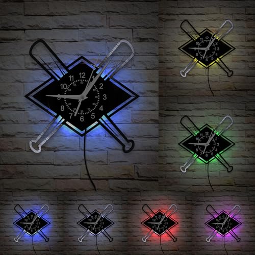 Timeglow 12'' Baseball Wall Clock 7 Color Changing, Sport Theme