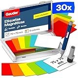 GAUDER Etiquetas Magnéticas Reutilizables - Imanes para Escribir para Pizarra Blanca, Tablero Kanban, Nevera y más - Tarjetas Magnéticas con Rotulador (30 Unidades - 75 x 75 mm)