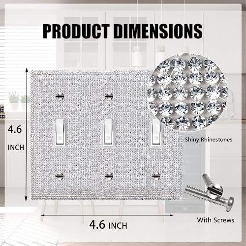 Image of Shiny Silver Rhinestones Outlet Covers Switch Plate Covers Decorative Rhinestones Light Switch Cover 3 Gang Switch Plates And Outlet Covers