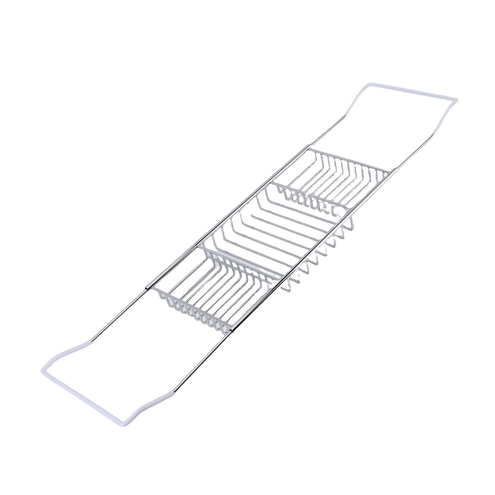 Bandeja de Bañera de Acero Inoxidable Expandible, Caddie de Bañera de Ducha con una Solución de Almacenamiento Eficiente para Elementos Esenciales del Baño, Elegante (Silver)