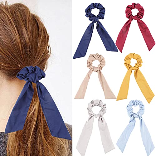 Chennie Hair Scarf Scrunchie Bowknot Ribbon Hair Bands Hair Scarf with Bow Ponytail Head Bands Hair Accessories for Women and Girls ( Pack of 6)