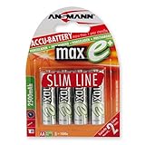 ANSMANN maxE AA Rechargeable Batteries 2500mAh Slimline pre-charged Low Self Discharge (LSD) for remote, flashlight etc. More Power High Capacity (4-Pack)