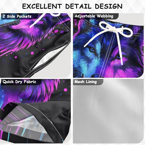 DOMIKING Purple Wolf Toddler Boys' Swim Trunks Mesh Lining Swim Shorts for Swimming Hiking Adjustable Waist 2T3