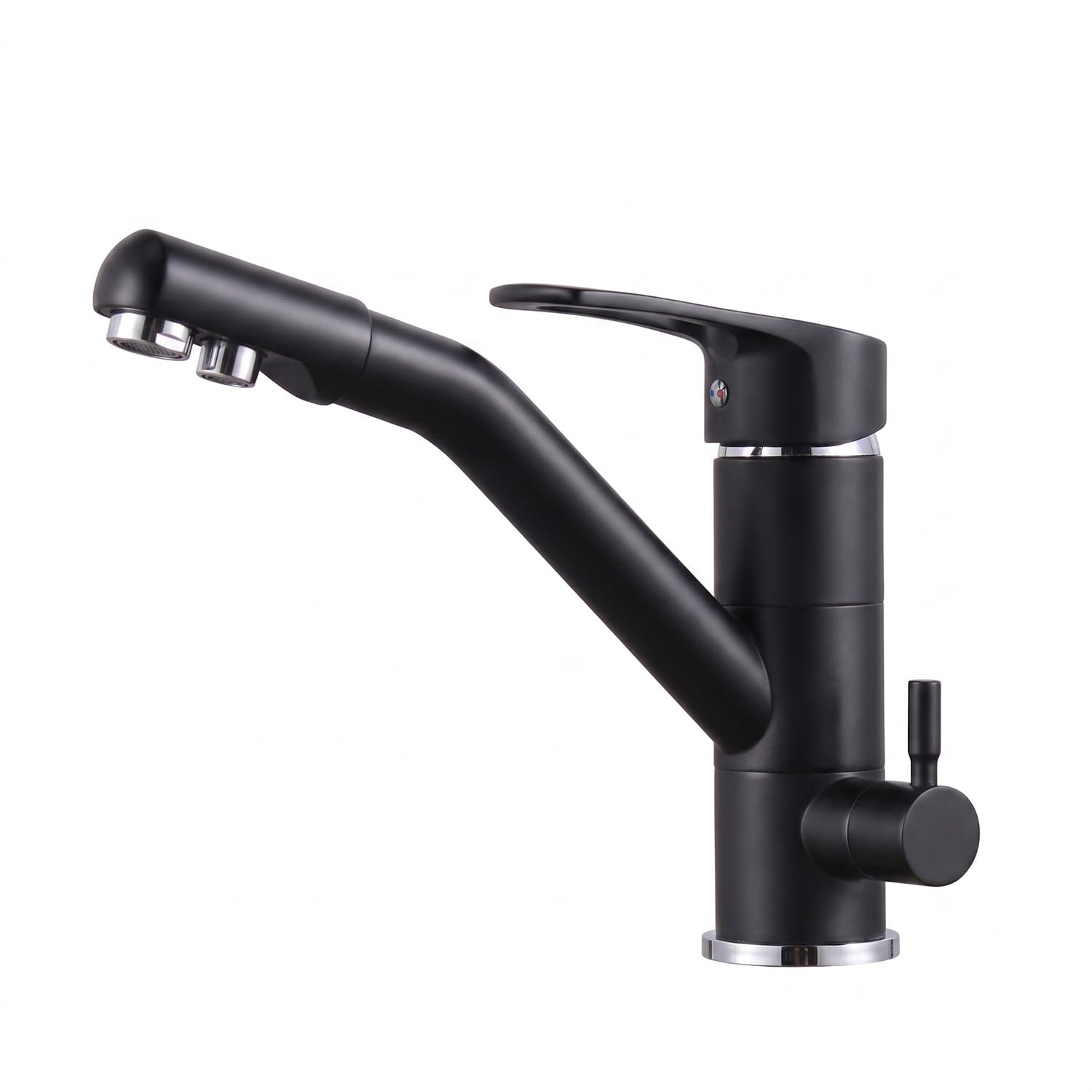 Robinet de Cuisine 3 Voies, Robinet de Cuisine Rotatif à 360°, Robinet d'évier avec Bec Flexible, G3/8 Pouces (Robinet à Triple Raccordement avec Filtre à Eau, Noir)