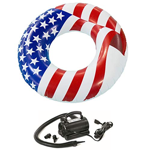 Swimline 36-Inch American Flag Swimming Pool Tube Float With Electric Air Pump #TOP8