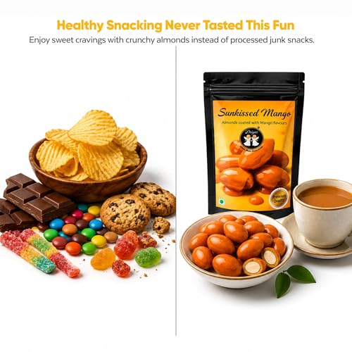 Image of DRIYOZ Sunkissed Mango Almonds 250g | Premium Crunchy Badam Coated with Sweet Mango Flavour Granules | Tropical Fruity Nut Snack for Gifting, Parties & Everyday Snacking