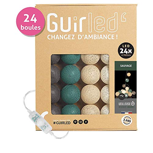 Guirlande Lumineuse boules coton LED USB - Chargeur double USB 2A inclus - 3 intensités - 24 boules - Sauvage