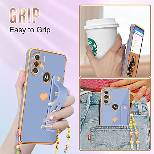Likiyami (3In1 For Motorola Moto G Power 2022 Case Heart Women Girls Girly Cute Luxury Pretty With Stand Phone Cases Dark Blue Gold Love Hearts Aesthetic Cover+Screen+Chain For Moto G Power 2022 6.5" #TOP4