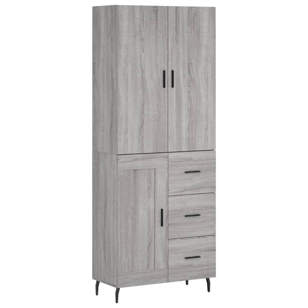Witrynka szary dąb sonoma 69,5x34x180cm materiał drewnopochodny z drzwiami szafka wysoka do salonu jadalni z pojemnym miejscem do przechowywania