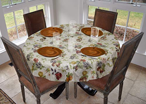Covers For The Home Deluxe Stitched Edged Flannel Backed Vinyl Drop Tablecloth - Antique Fruit Pattern - 70" Round #TOP24