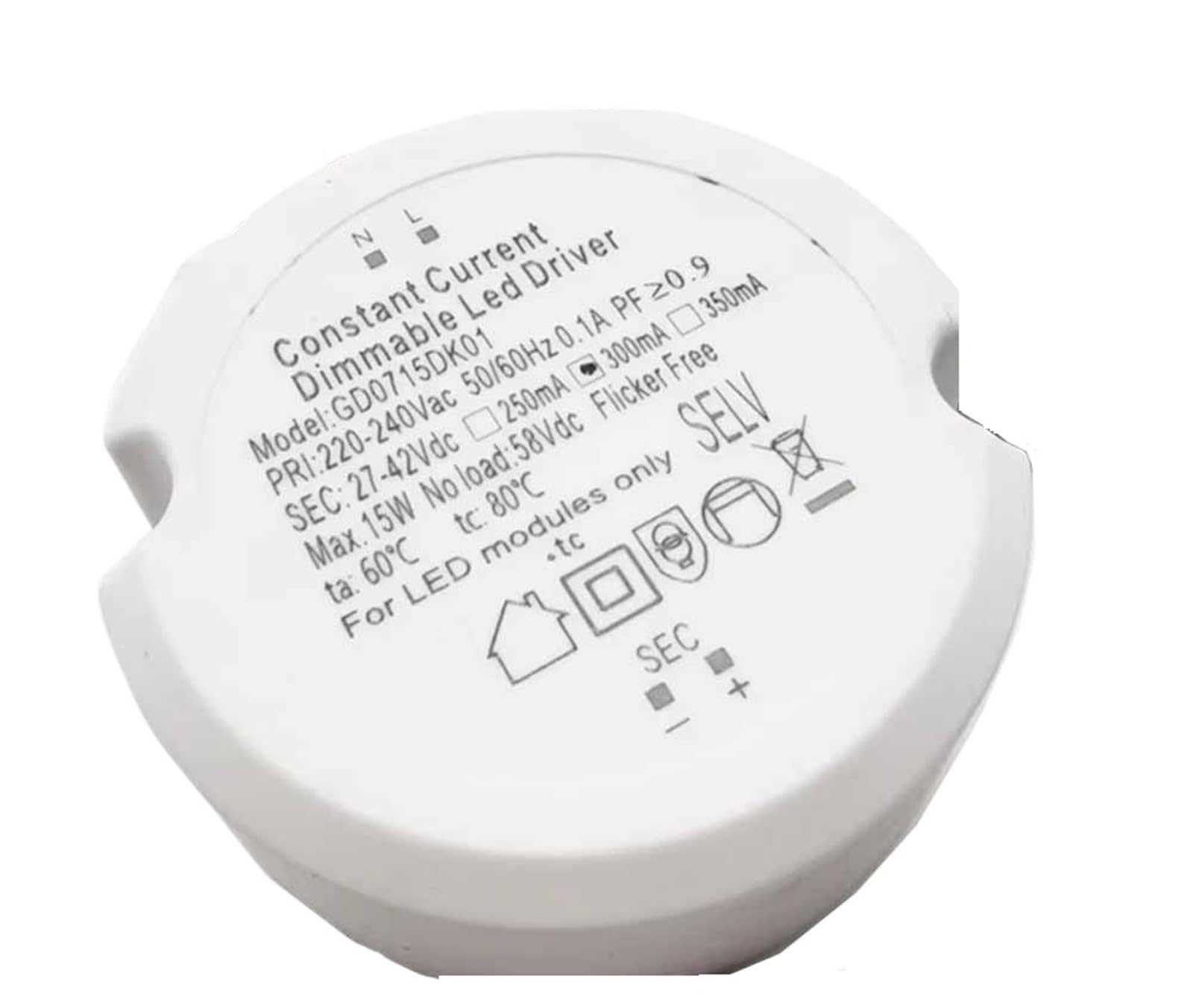 Driver LED Triac dimmerabile circolare 27-42V Uscita 7-15W 150mA-450mA Faretto da soffitto Alimentazione senza sfarfallio Alta Affidabilità(27-42V 300mA)