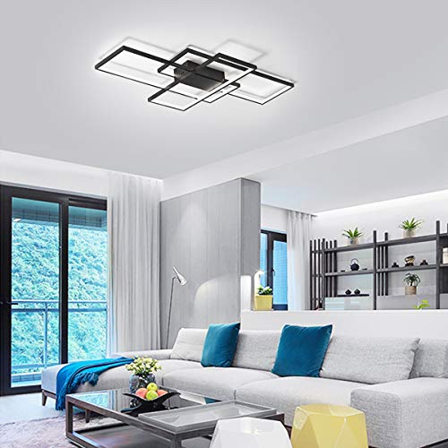 Jaycomey Led Ceiling Light,75W Modern Ceiling Lamp,3-Squares Acrylic Black Led Chandelier,Flush Mount Ceiling Light Fixture For Dining Living Room Study Kitchen,Cool White/6000K #TOP2
