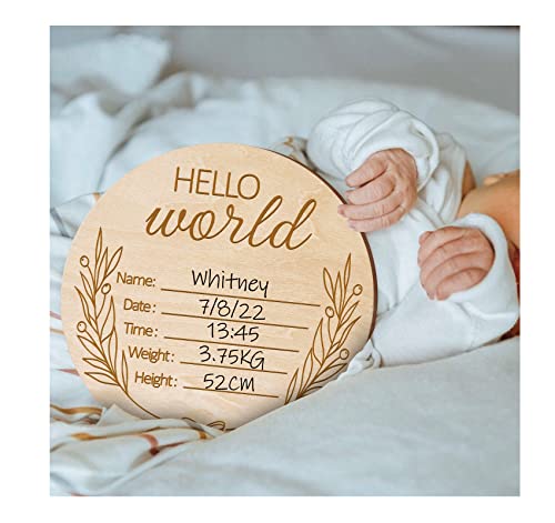 Wooden Baby Announcement Sign, 5.9" Hello World Newborn Sign, Birth Announcement Sign, Baby Name Announcement Sign For Hopspital Photo Prop Baby Nursery Gift #TOP6