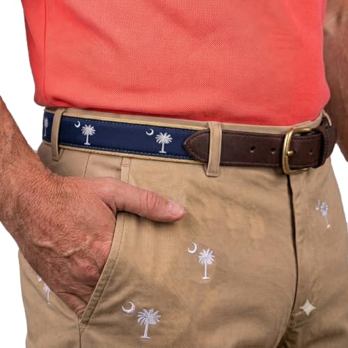 Image of Charleston Belt SC Palmetto Moon Genuine Leather State Flag Ribbon Belt