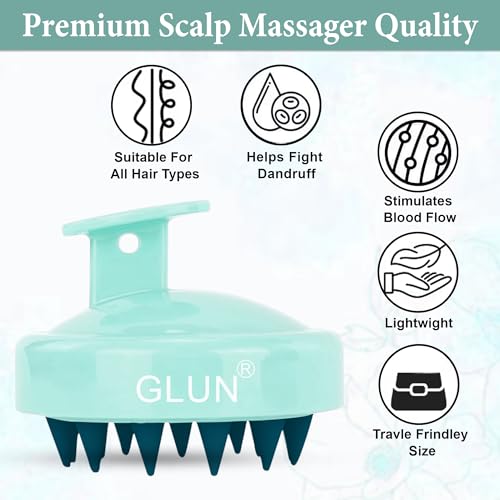 Image of GLUN Pack of 2 Scalp Shampoo Brush - Silicone Hair Scalp Massager for Dandruff Removal & Deep Cleansing (Turquoise)
