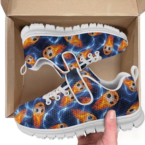 Little Kid/Big Kids Shoes Boys Girls Sneakers Tennis Running Lightweight Breathable Shoes White Sole Soccer Fire Lightning Pattern2