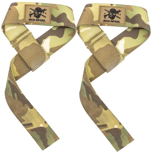 Iron Infidel Weight Lifting Straps- Wrist Straps for Weight Lifting, Deadlifting, Exercise, Crossfit, Strength Training, Olympic Lifts- Pair of Gym Straps for Grip Strength On Heavy Lifts- Multicam