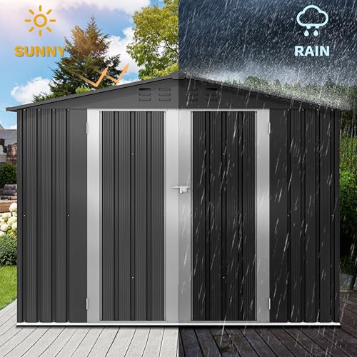 Image of DWVO 7'x5' Large Metal Outdoor Storage Shed, Heavy Duty Tool Storage Sheds for Backyard Patio Lawn - Ideal for Bicycles, Garden Tools, and Lawn Equipment, Easy-to-Assemble, Dark Gray