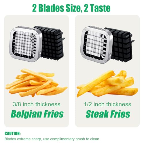 French Fry Cutter, Heavy Duty Potato Slicer, Stainless Steel Potato Chopper Set with 1/2 and 1/4 Inch Blades for Sweet Potato, Carrot, Yam, Cucumbers - Thumbnail 5