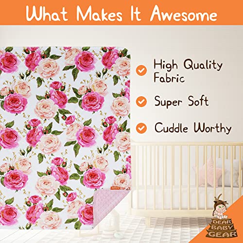 Image of Dear Baby Gear Reversible Baby Blanket, Soft Nursery Cover for Newborn, Breathable, Lightweight Receiving Swaddle, Stroller Covering, Blanket for Girls and Boys, Roses Pink Dot Design, 40 x 30 inches