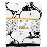 Butlers Peanuts Flanell Decke 130x170 Snoopy Allover - Weiche Kuscheldecke - Weiß-Schwarze Plüschdecke mit Motiven