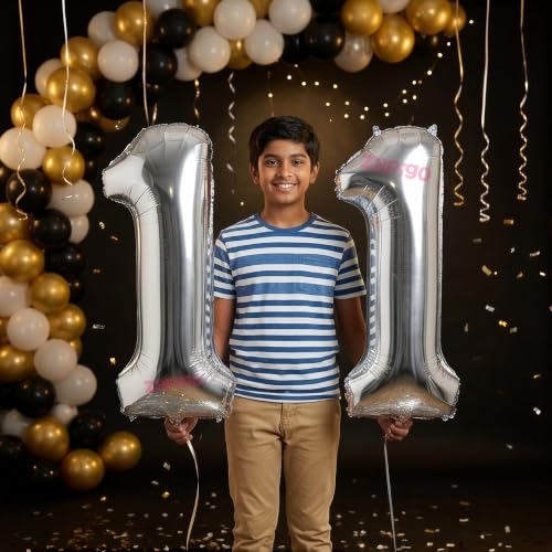 Image of Balloonistics Silver 40-Inch Foil Number 11 Balloon - Fill with Helium or Air for 11th Birthday, Anniversary Party Decoration, Photo Booth Backdrop