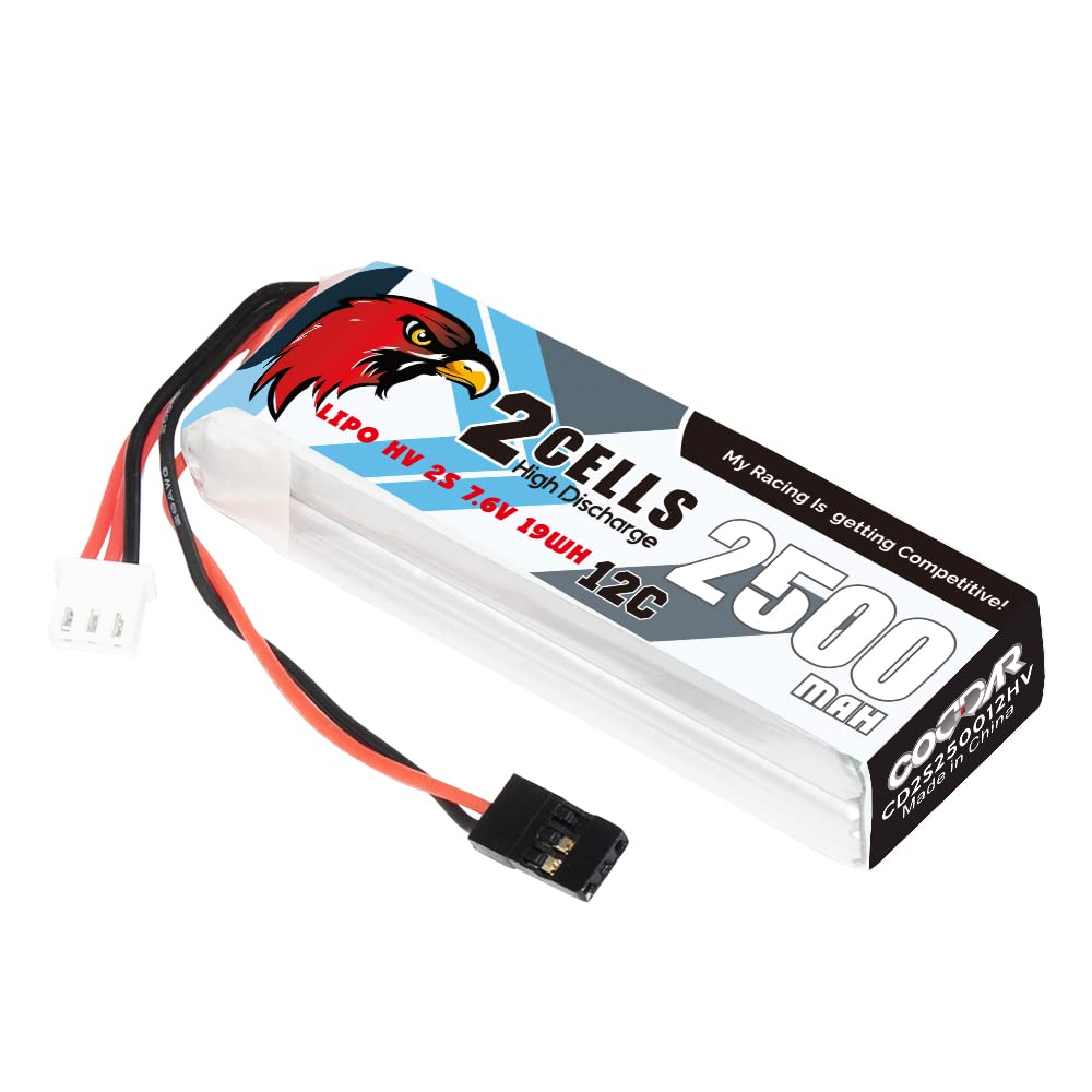 CODDAR2500mAh 2S 7.6V 12C HV LiPo Battery with JR Connector for Airtronics M11X M12 Transmitters Receivers Servos
