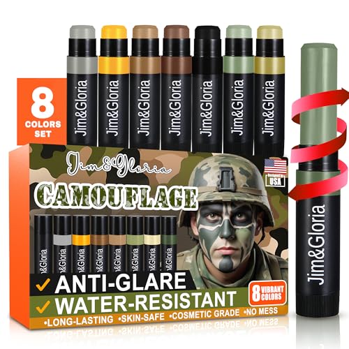Jim&Gloria Water-Resistant Hunting Camo - 8 Colors Camouflage Face Painting Kit Military Stuff...