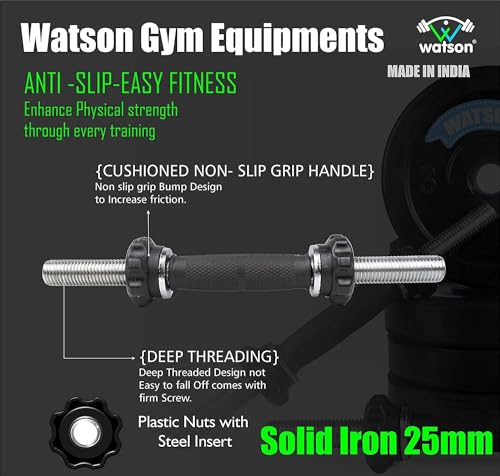 Image of Watson Rubber Coated Metal Integrated Olympic Tri-grip Weight Plate 30mm Hole Dia With 1 Pair Dumbbell Rods, Weight Lifting Workout Fitness Plates For Home Gym Equipment (40Kg Set (10Kgx4 Plates))