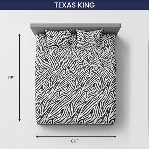 Image of SGI bedding 80 inchx98 inch 4 Pc Texas King Sheet Set 600 TC 15 inch Deep, Zebra Print