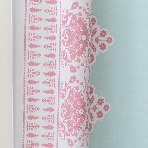 Image of Tranquebar Curtain Co. Window Curtains 5 Feet, 60-65% Room Darkening,Green-Pink Floral Print, Cotton Curtains for Window, Cotton Curtains 5 Feet Long Set of 2, BackTab Loops, Zia (152 cm) - Set of 2