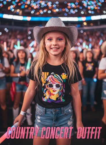 Image of Girl Country Music T-Shirt - Kids Singer Letters Graphic Birthday Shirts Gifts Fan Song Tour Concert Outfit Top