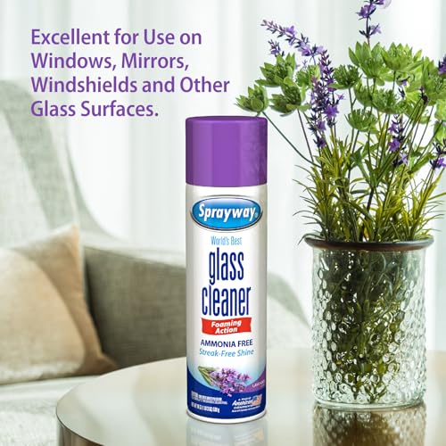 Image of Sprayway Glass Cleaner Lavender Scent Foaming Aerosol Spray, 19oz, Pack of 6 | Ammonia-Free, Streakless, Fast-Acting | Cleans & Polishes Glass Surfaces | Removes Fingerprints, Dust, Dirt, Smoke Film