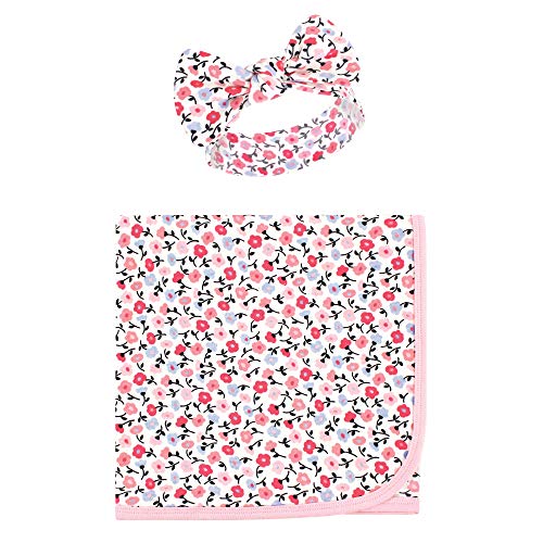 Image of Touched by Nature Unisex Baby Organic Cotton Swaddle Blanket and Headband or Cap, Ditsy Floral, One Size
