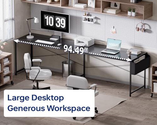 Image of Pamray 64.5 Inch Reversible L Shaped Gaming Desk Large Corner Computer Desk with Storage Bag Home Office Table for Writing Study Marble
