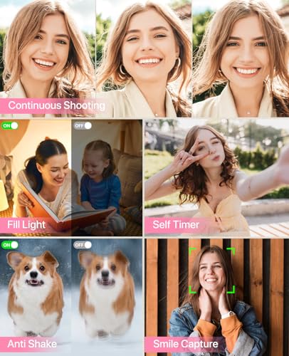Image of Digital Camera, 4K Vlogging Camera for YouTube Autofocus Cameras for Photography with 16X Digital Zoom, 48MP Compact Point and Shoot Digital Camera for Teens Adult with 32GB SD Card, 2 Batteries-Pink