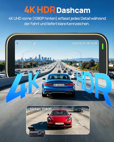 70mai A810 Lite Dashcam Vorne Hinten, 4K Dashcam Auto HDR - Keine SD-Karte – Ansicht 2
