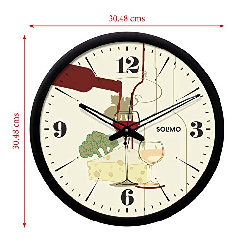 Image of Amazon Brand - Solimo 12-inch Plastic & Glass Wall Clock -Cocktail (Silent Movement, Black Frame)