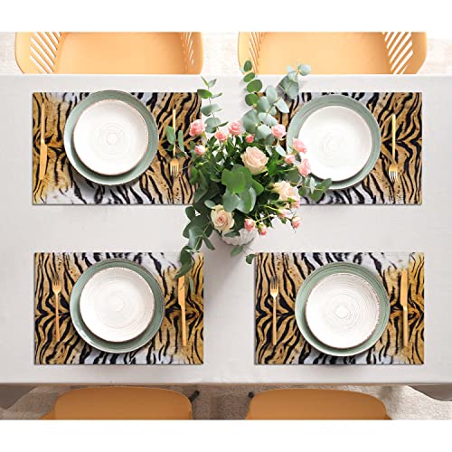 Placemats Set Of 4,Tiger Skin,Washable Burlap Woven Heat Resistant Placemat For Dinning Table,Farmhouse,Outdoor,18X12 Inch #TOP3
