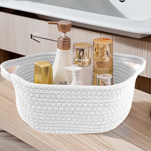 Image of Gift Basket with Gift Bag & Ribbon- Small Woven Baskets for Gifts Empty, Rope Easter Basket with Handle Decorative Storage for Baby Showers, Toys & More, 12 inchX 8 inch X 5 inch
