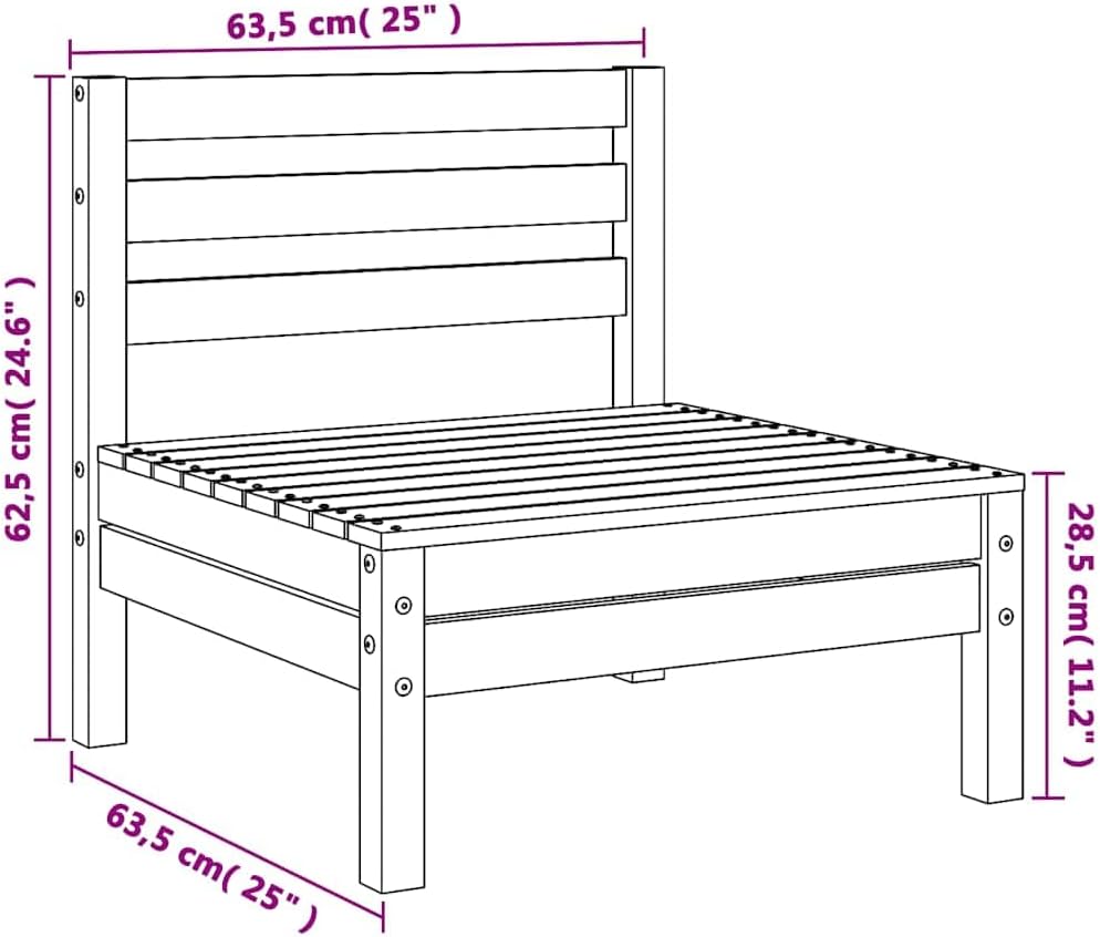 Grey Solid Pine Wood Outdoor Middle Sofa, 25.0 x 25.0 x 24.6 in, Modular Patio Furniture for Balcony, Weather Resistant Seating
