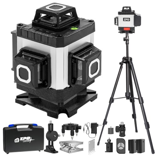 Laser Level, ZPD Laser Level with Tripod, 4 x 360 Self Leveling Laser Measuring Tool Green Lazer Level 16 Line Level Laser 360 Self Leveling for Construction, Home Renovation, Picture Hanging