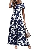 ZABERRY Maxi Sundresses for Women Short Sleeve Summer Floral Dresses Navy Blue XL