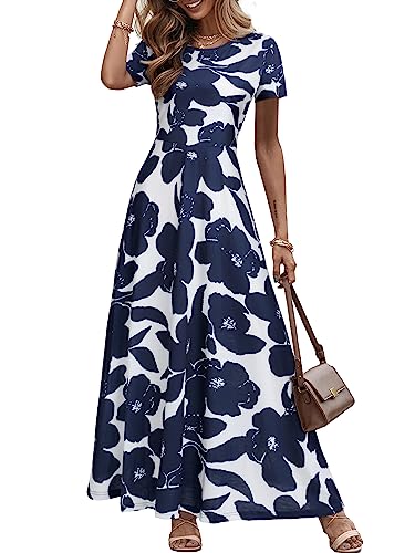 Zaberry Maxi Sundresses For Women Short Sleeve Summer Floral Dresses Navy Blue Xl #TOP3