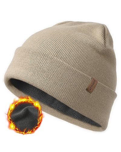 Image of FURTALK Mens Beanie Fleece Lined Winter Hats Double Layered Stylish Knited Cuffed Plain Hat
