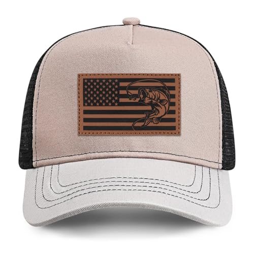 Image of Fishing Gifts for Men American Flag Trucker Hat Mens Fathers Day Christmas Birthday Gifts Fishing Hat for Dad
