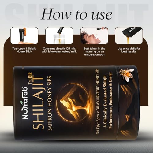 Image of Shilajit Sips Saffron Honey - 500mg, Pure Shilajit Resin per Serving 30 Single-Serve Stick Packs, Natural Energy, Daily Endurance & Immunity Support